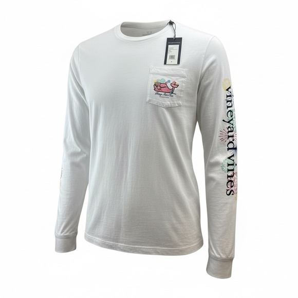 Vineyard Vines 2021 Happy New Year Party Whale Long Sleeve T Shirt White Size M - Picture 1 of 16